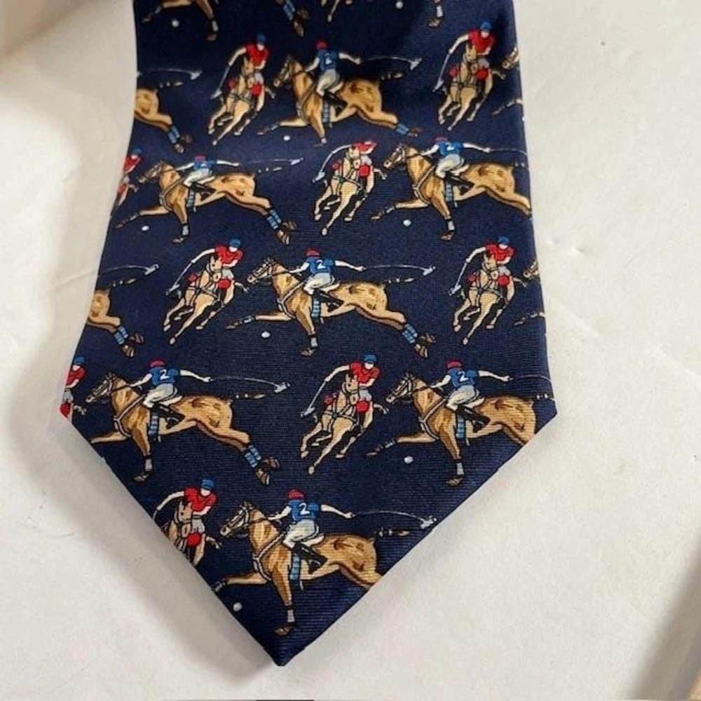 VTG Beaufort Tie Rack Men's 100% Silk Playing Polo Horses Necktie Made In Italy